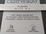 Certificate of Platan membership in the Polish Chamber of Railway Equipment Producers and Railway Service Providers, fot. Platan.