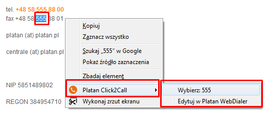 Platan Click2Call - Platan Click2Call - calling any string of digits from the browser