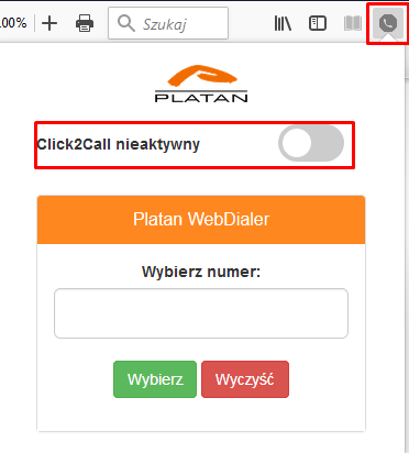 Platan Click2Call - add-on deactivation