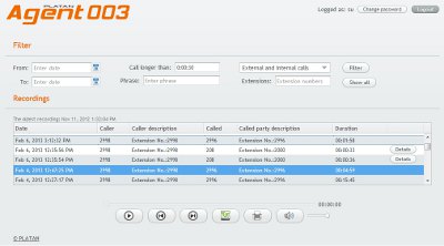 Browsing and playing the recorded calls in Agent 003